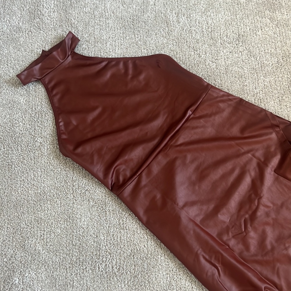 Brown Faux-Leather Halter Mini Dress - Picture 5 of 6